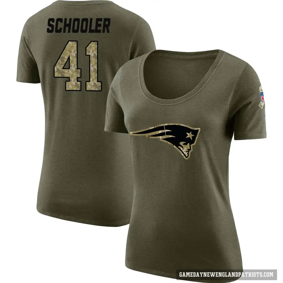 Women's ＃41 Brenden Schooler New England Patriots Olive Salute to Service Scoop Neck T-Shirt