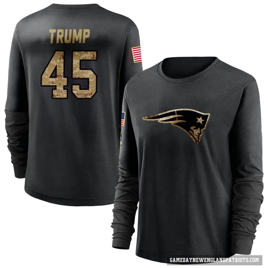 Women's ＃45 Donald Trump New England Patriots Black 2020 Salute To Service Sideline Performance Long Sleeve T-Shirt