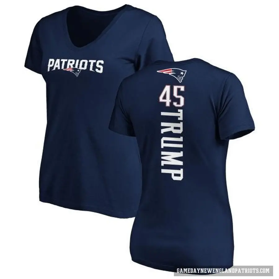 Women's ＃45 Donald Trump New England Patriots Navy Backer Slim Fit T-Shirt