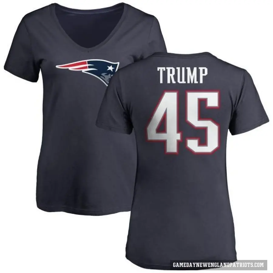 Women's ＃45 Donald Trump New England Patriots Navy Logo T-Shirt