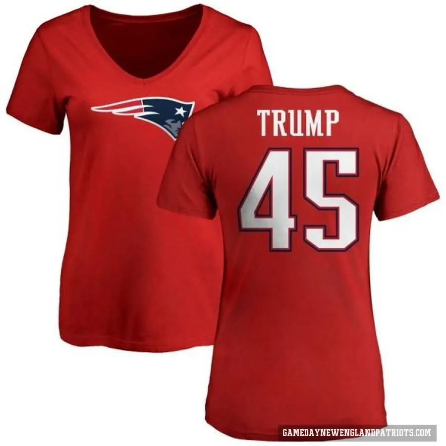 Women's ＃45 Donald Trump New England Patriots Red Logo Slim Fit T-Shirt