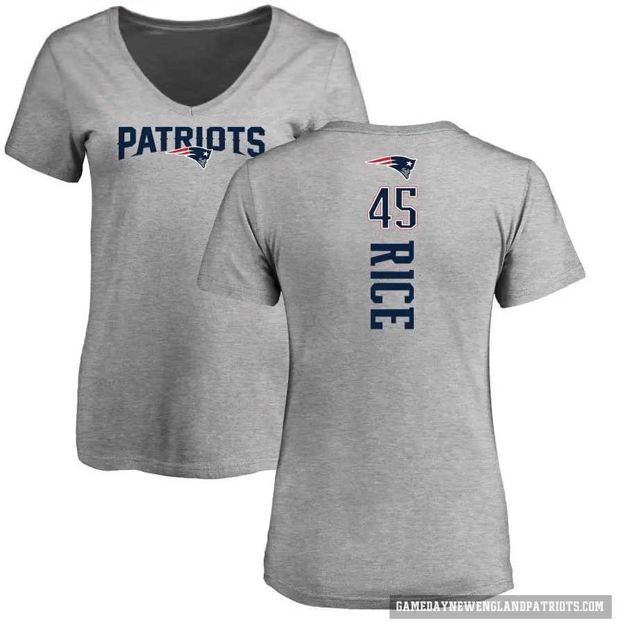 Women's ＃45 Monty Rice New England Patriots Ash Backer V-Neck T-Shirt