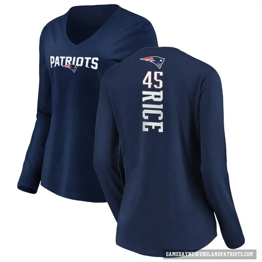 Women's ＃45 Monty Rice New England Patriots Navy Backer Slim Fit Long Sleeve T-Shirt