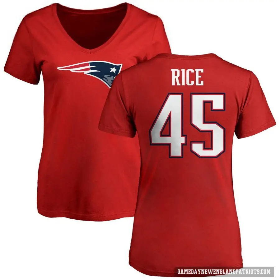 Women's ＃45 Monty Rice New England Patriots Red Logo Slim Fit T-Shirt