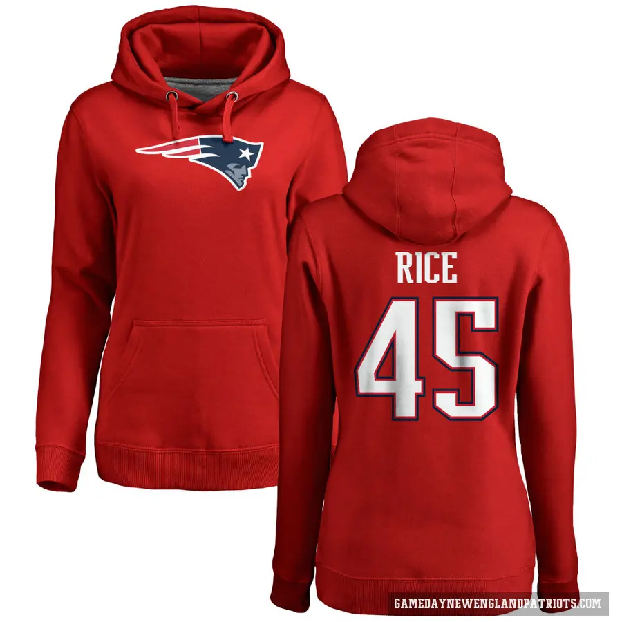 Women's ＃45 Monty Rice New England Patriots Red Pro Line Name & Number Logo Pullover Hoodie