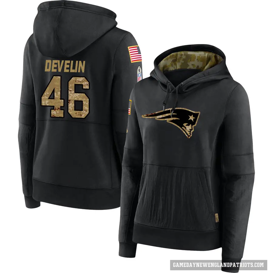 Women's ＃46 James Develin New England Patriots Black 2020 Salute to Service Sideline Performance Pullover Hoodie