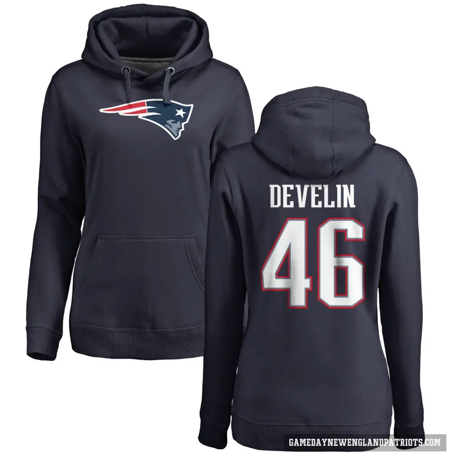 Women's ＃46 James Develin New England Patriots Navy Pro Line Logo Pullover Hoodie