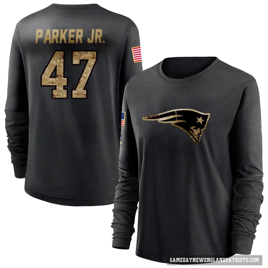 Women's ＃47 Andrew Parker Jr. New England Patriots Black 2020 Salute To Service Sideline Performance Long Sleeve T-Shirt