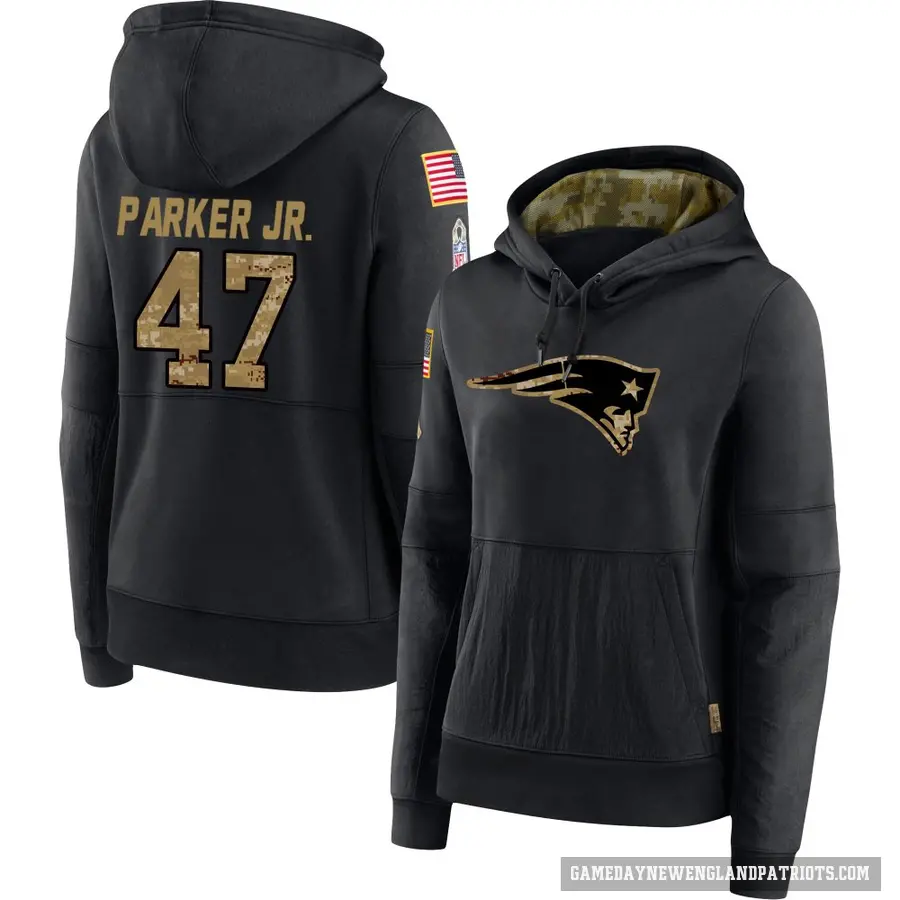 Women's ＃47 Andrew Parker Jr. New England Patriots Black 2020 Salute to Service Sideline Performance Pullover Hoodie