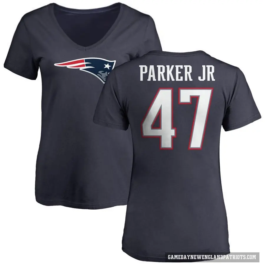 Women's ＃47 Andrew Parker Jr. New England Patriots Navy Logo T-Shirt