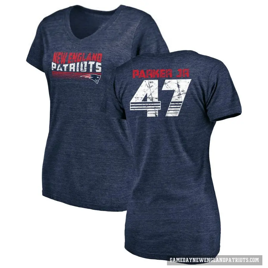 Women's ＃47 Andrew Parker Jr. New England Patriots Navy Retro V-Neck T-Shirt