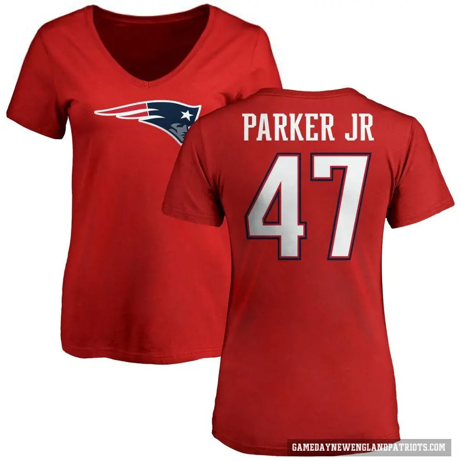 Women's ＃47 Andrew Parker Jr. New England Patriots Red Logo Slim Fit T-Shirt