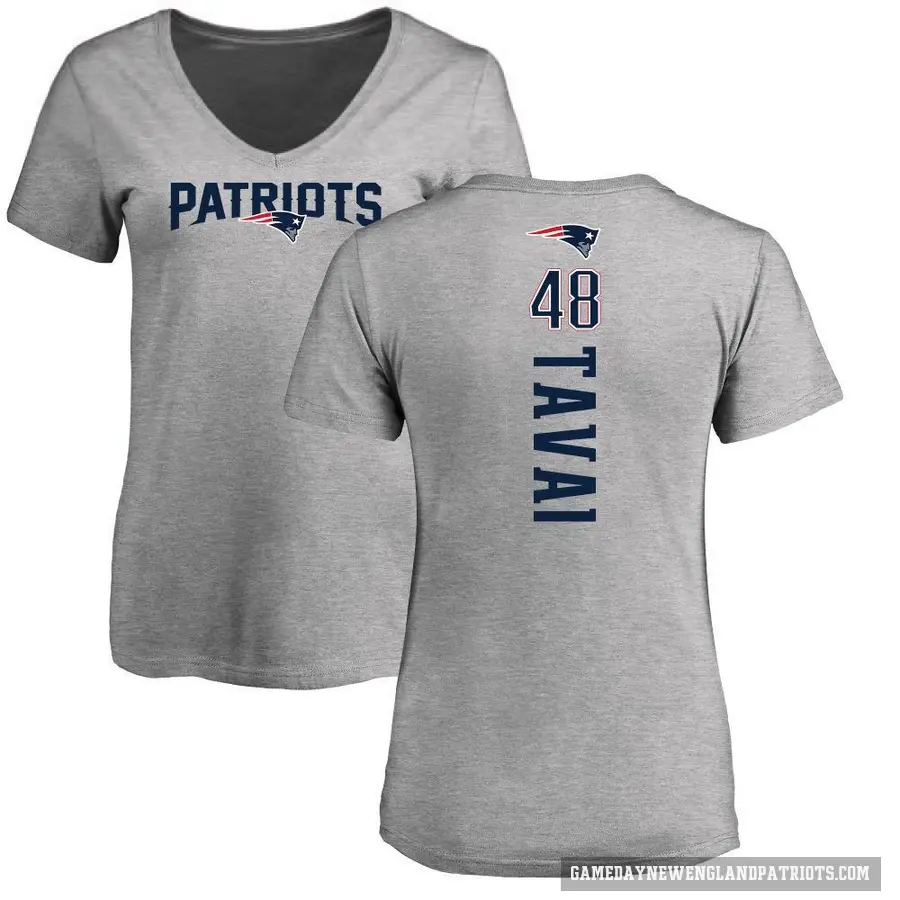 Women's ＃48 Jahlani Tavai New England Patriots Ash Backer V-Neck T-Shirt