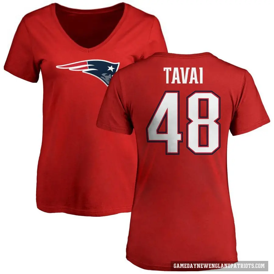 Women's ＃48 Jahlani Tavai New England Patriots Red Logo Slim Fit T-Shirt