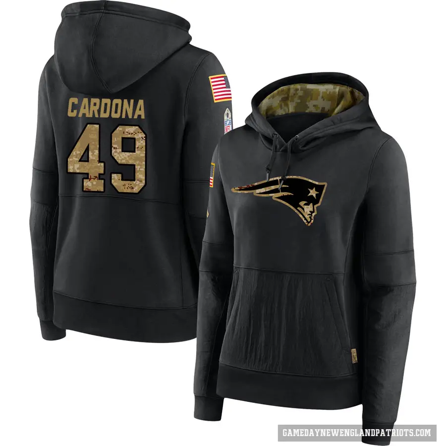 Women's ＃49 Joe Cardona New England Patriots Black 2020 Salute to Service Sideline Performance Pullover Hoodie