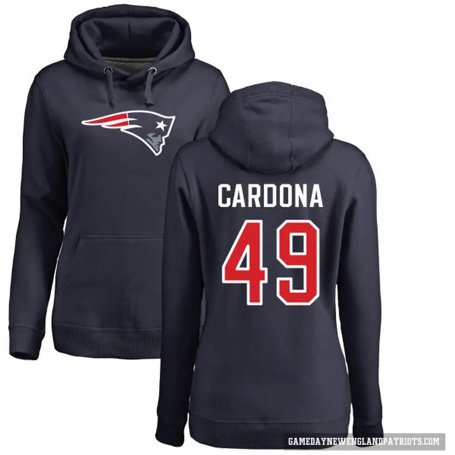 Women's ＃49 Joe Cardona New England Patriots Navy Pro Line Logo Pullover Hoodie