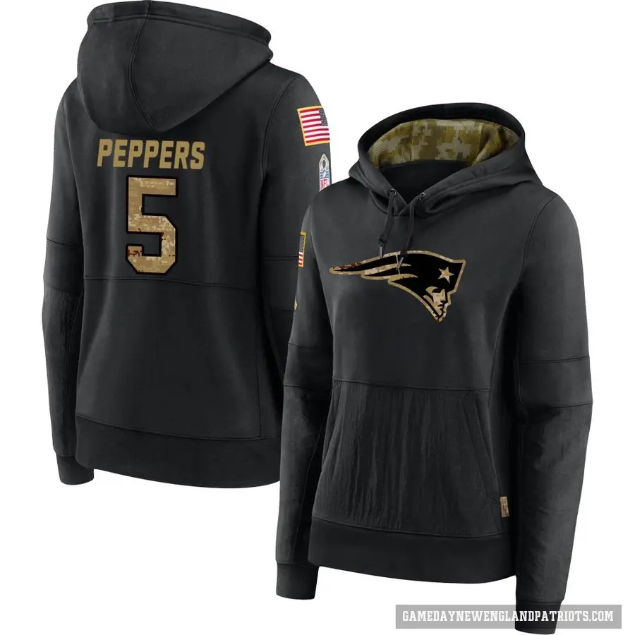 Women's ＃5 Jabrill Peppers New England Patriots Black 2020 Salute to Service Sideline Performance Pullover Hoodie