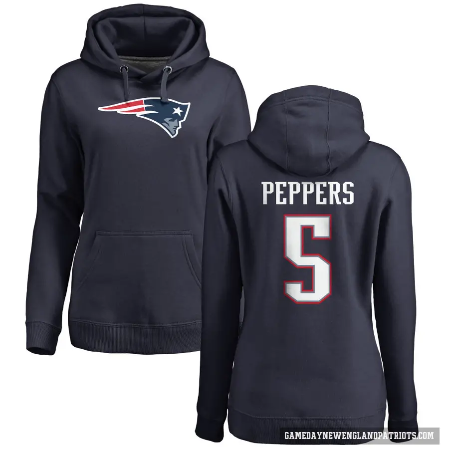 Women's ＃5 Jabrill Peppers New England Patriots Navy Pro Line Logo Pullover Hoodie