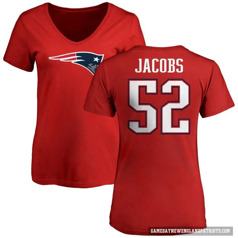 Women's ＃52 Curtis Jacobs New England Patriots Red Logo Slim Fit T-Shirt