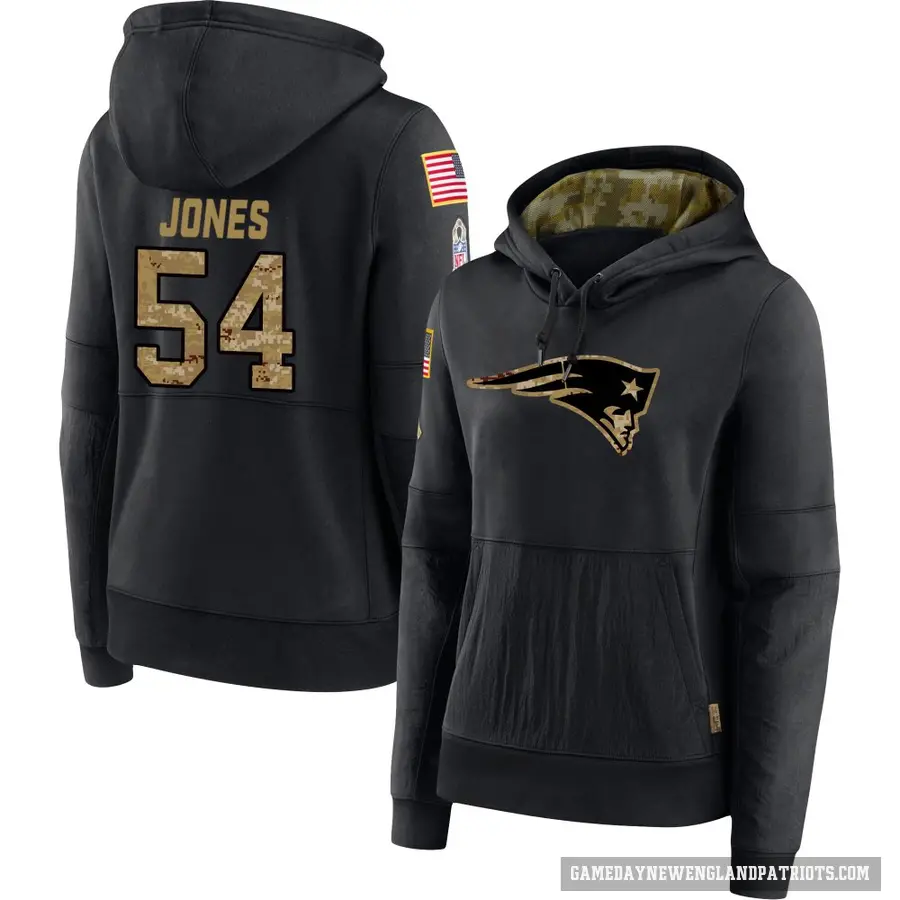 Women's ＃54 Truman Jones New England Patriots Black 2020 Salute to Service Sideline Performance Pullover Hoodie