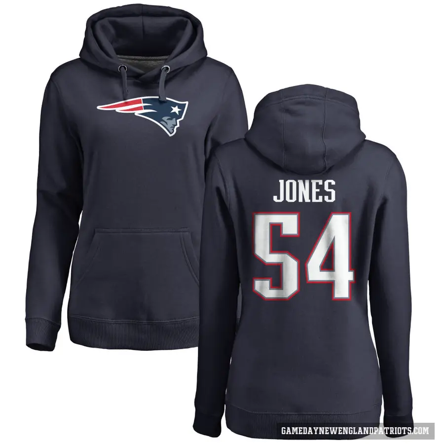 Women's ＃54 Truman Jones New England Patriots Navy Pro Line Logo Pullover Hoodie