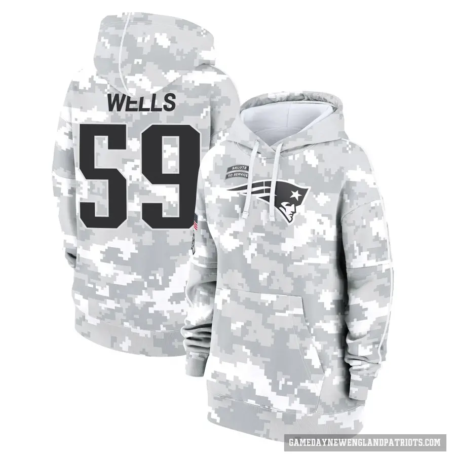 Women's ＃59 Carson Wells New England Patriots Arctic Camo 2024 Salute to Service Club Fleece Pullover Hoodie