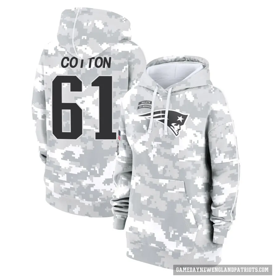 Women's ＃61 Lester Cotton New England Patriots Arctic Camo 2024 Salute to Service Club Fleece Pullover Hoodie