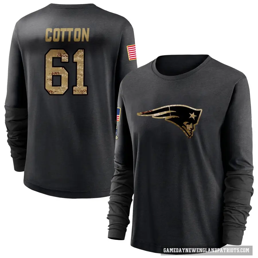 Women's ＃61 Lester Cotton New England Patriots Black 2020 Salute To Service Sideline Performance Long Sleeve T-Shirt