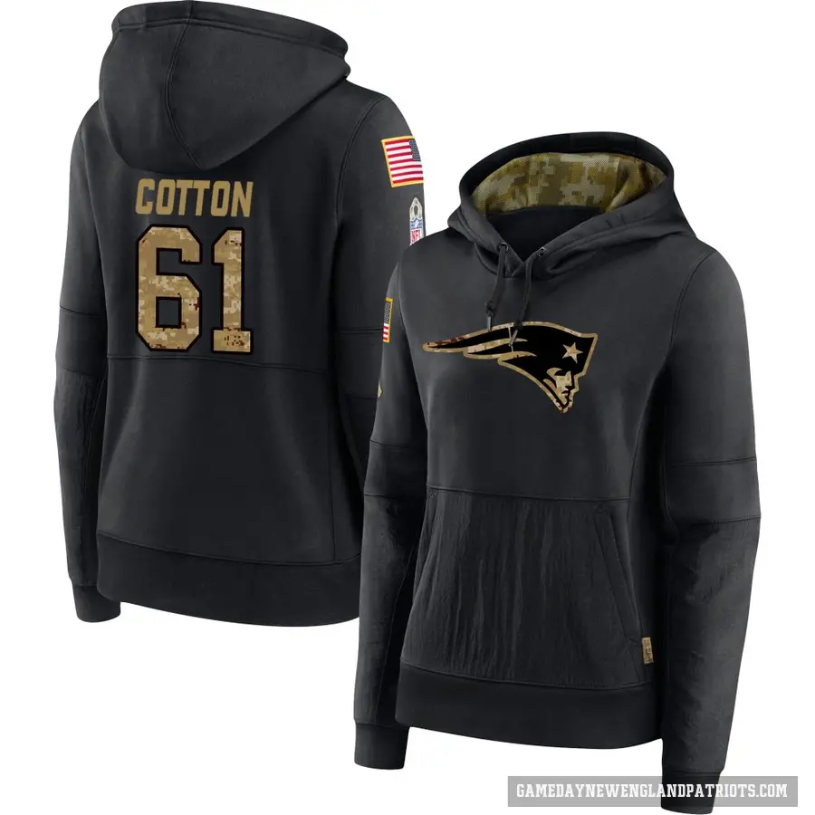 Women's ＃61 Lester Cotton New England Patriots Black 2020 Salute to Service Sideline Performance Pullover Hoodie