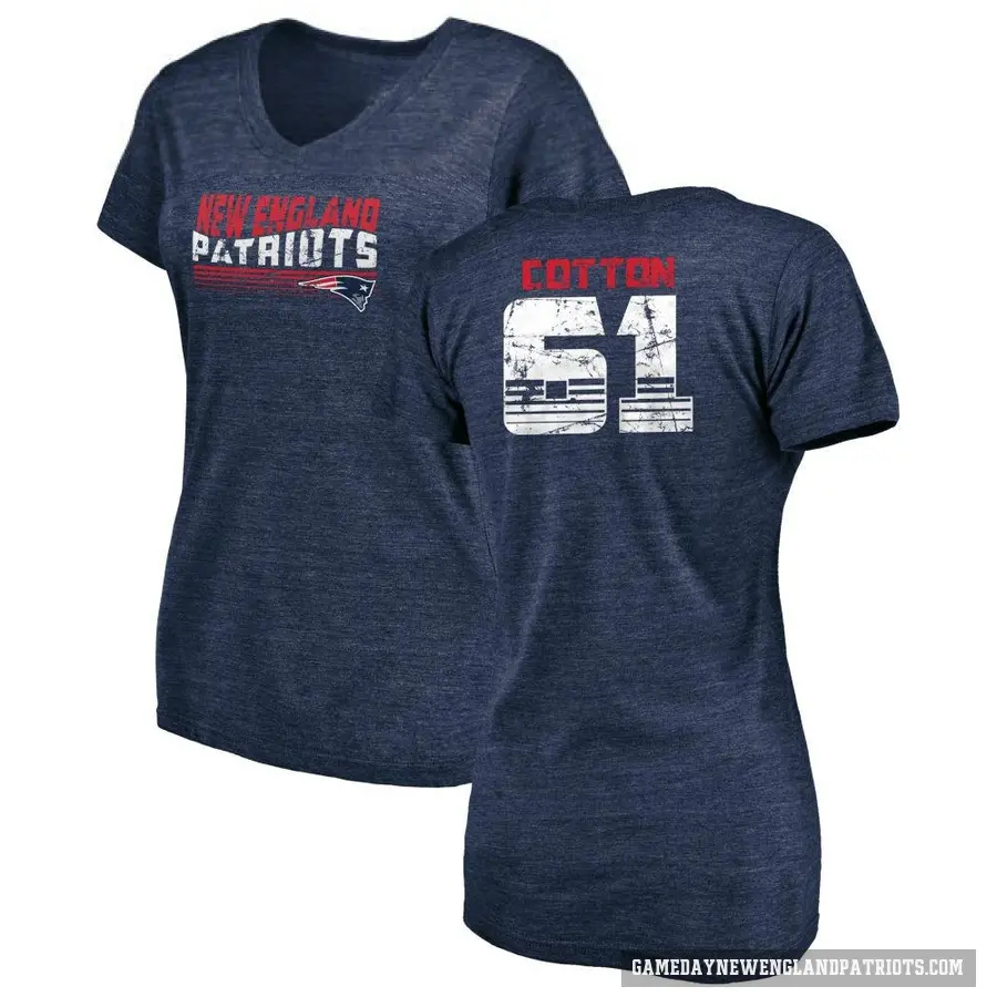 Women's ＃61 Lester Cotton New England Patriots Navy Retro V-Neck T-Shirt