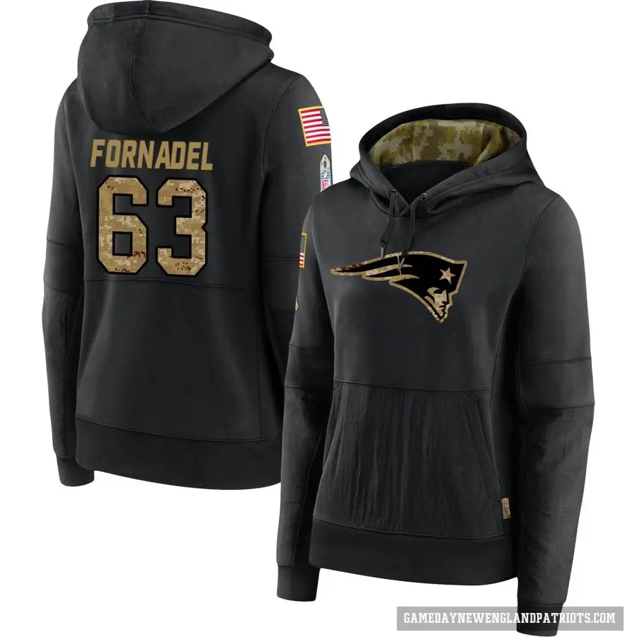 Women's ＃63 Liam Fornadel New England Patriots Black 2020 Salute to Service Sideline Performance Pullover Hoodie