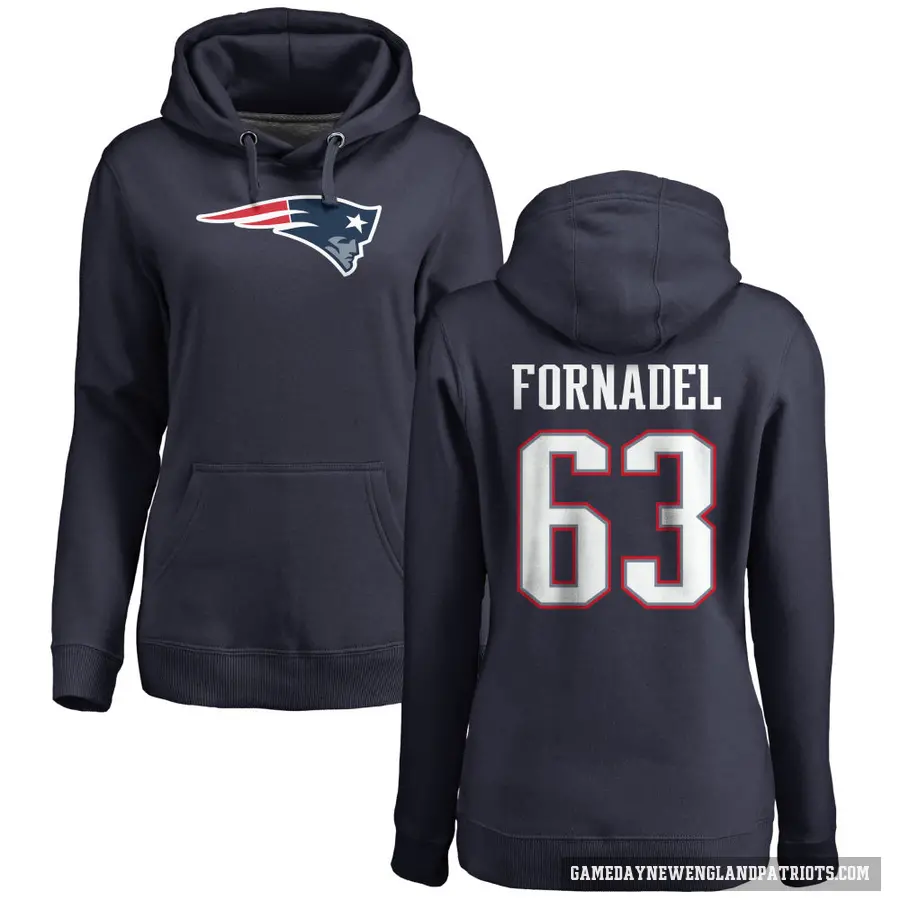 Women's ＃63 Liam Fornadel New England Patriots Navy Pro Line Logo Pullover Hoodie