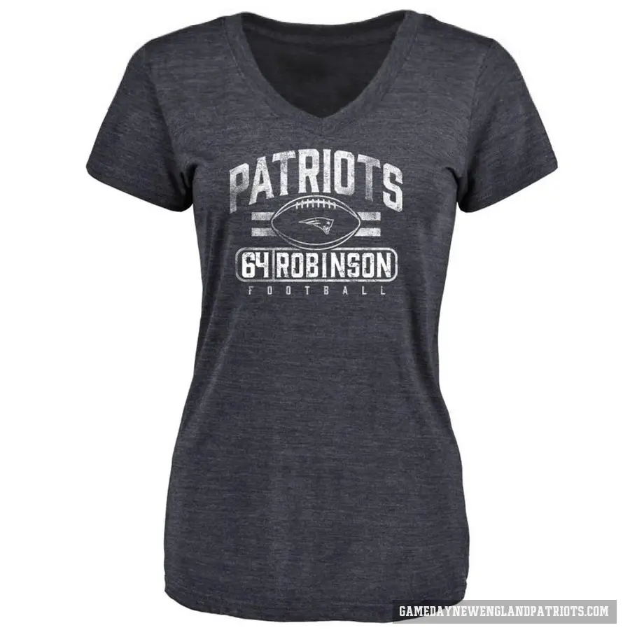 Women's ＃64 Layden Robinson New England Patriots Navy Flanker T-Shirt