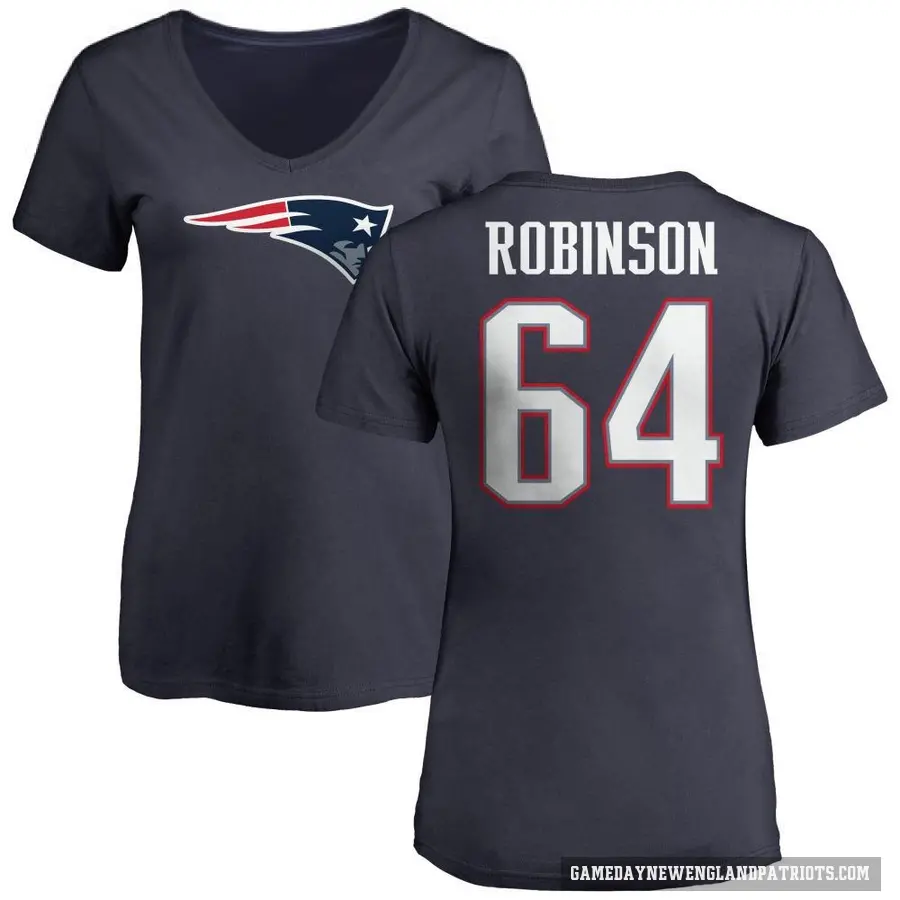 Women's ＃64 Layden Robinson New England Patriots Navy Logo T-Shirt