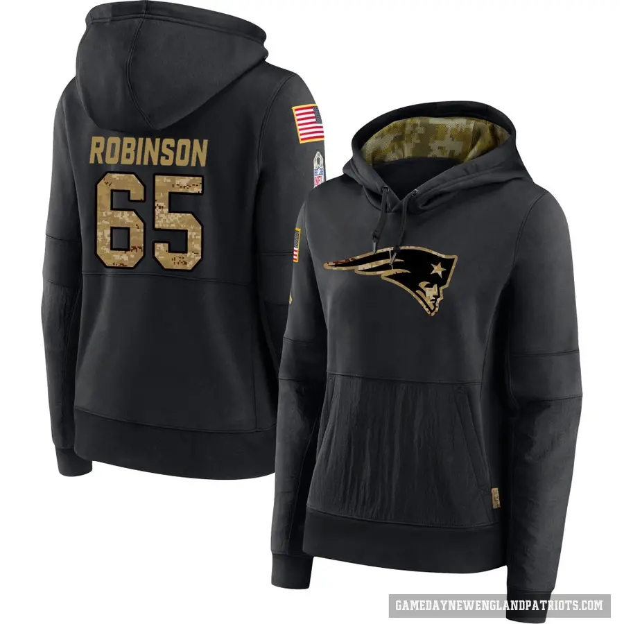 Women's ＃65 Tyrese Robinson New England Patriots Black 2020 Salute to Service Sideline Performance Pullover Hoodie