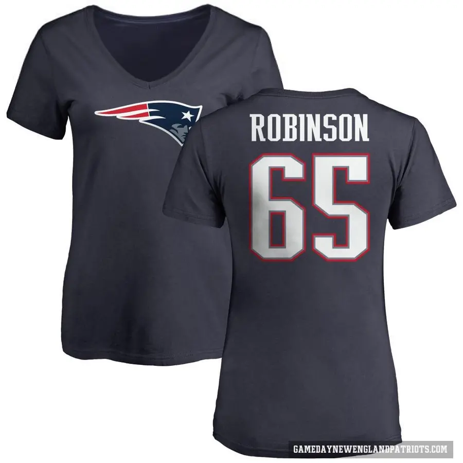 Women's ＃65 Tyrese Robinson New England Patriots Navy Logo T-Shirt