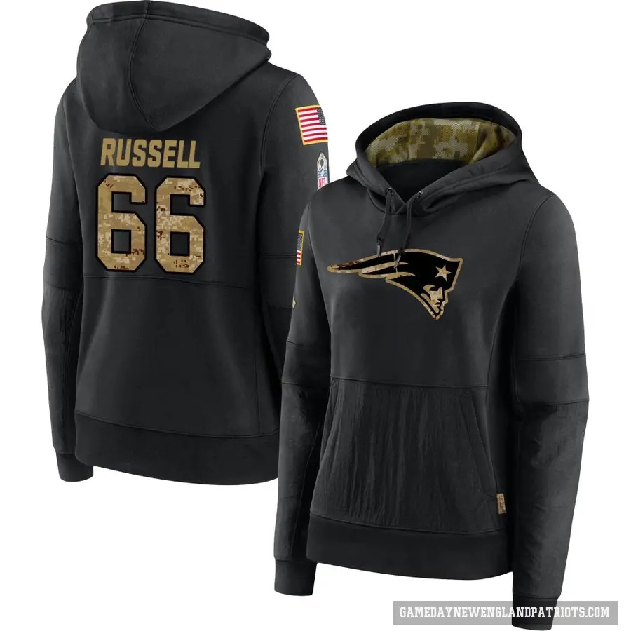 Women's ＃66 Jotham Russell New England Patriots Black 2020 Salute to Service Sideline Performance Pullover Hoodie