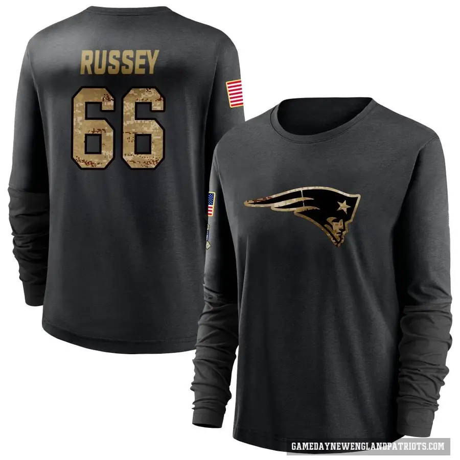 Women's ＃66 Kody Russey New England Patriots Black 2020 Salute To Service Sideline Performance Long Sleeve T-Shirt