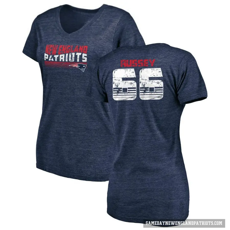 Women's ＃66 Kody Russey New England Patriots Navy Retro V-Neck T-Shirt