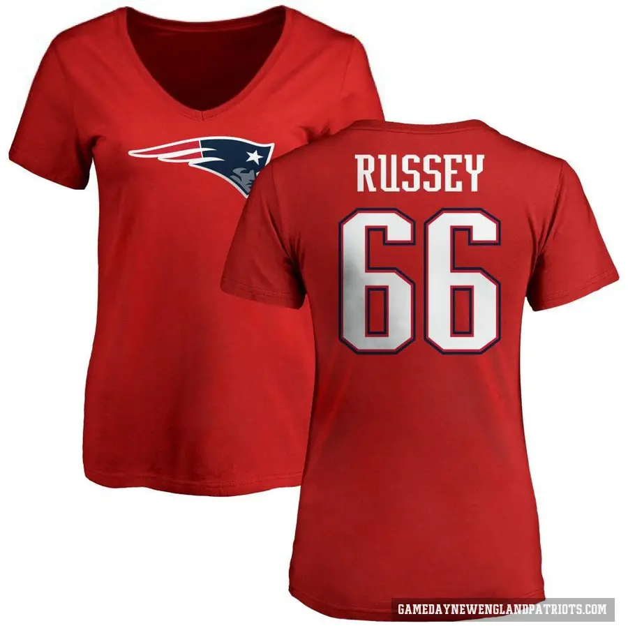 Women's ＃66 Kody Russey New England Patriots Red Logo Slim Fit T-Shirt