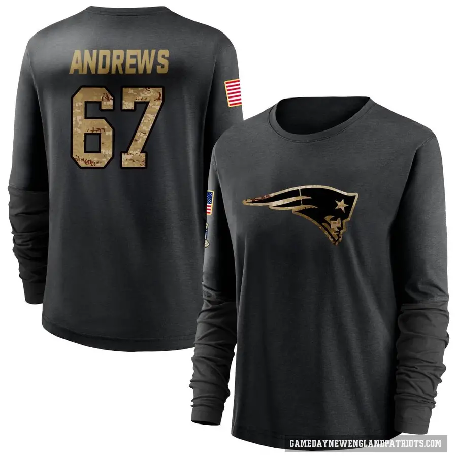 Women's ＃67 Jake Andrews New England Patriots Black 2020 Salute To Service Sideline Performance Long Sleeve T-Shirt