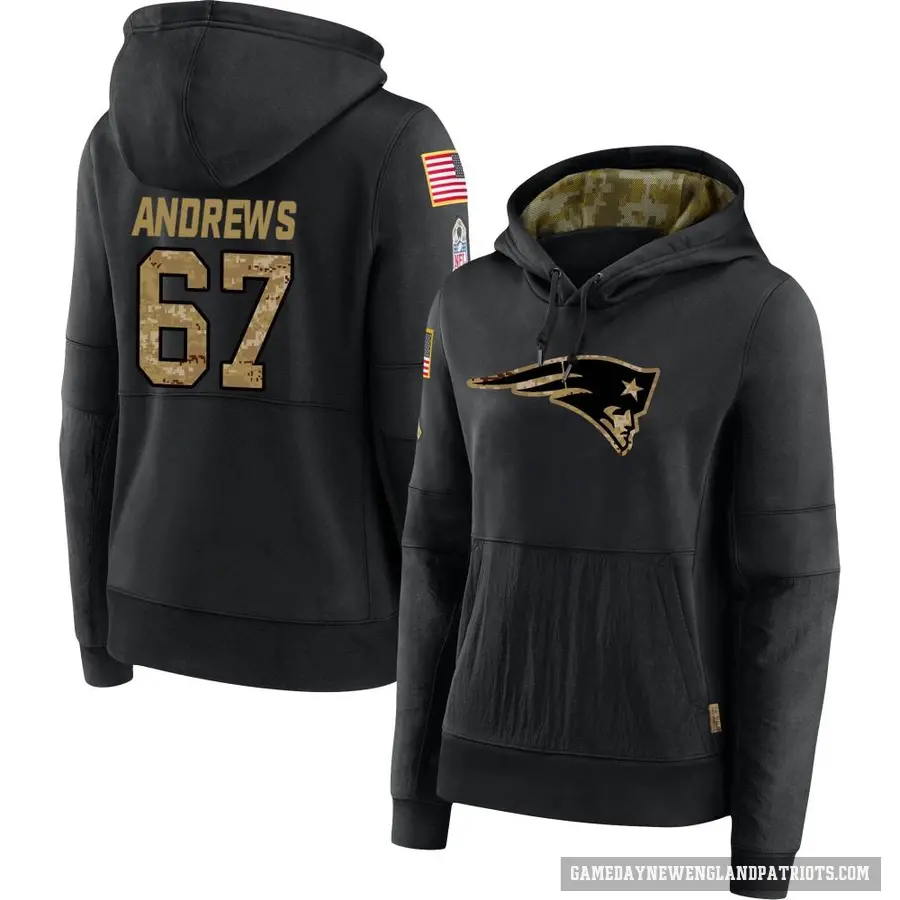 Women's ＃67 Jake Andrews New England Patriots Black 2020 Salute to Service Sideline Performance Pullover Hoodie