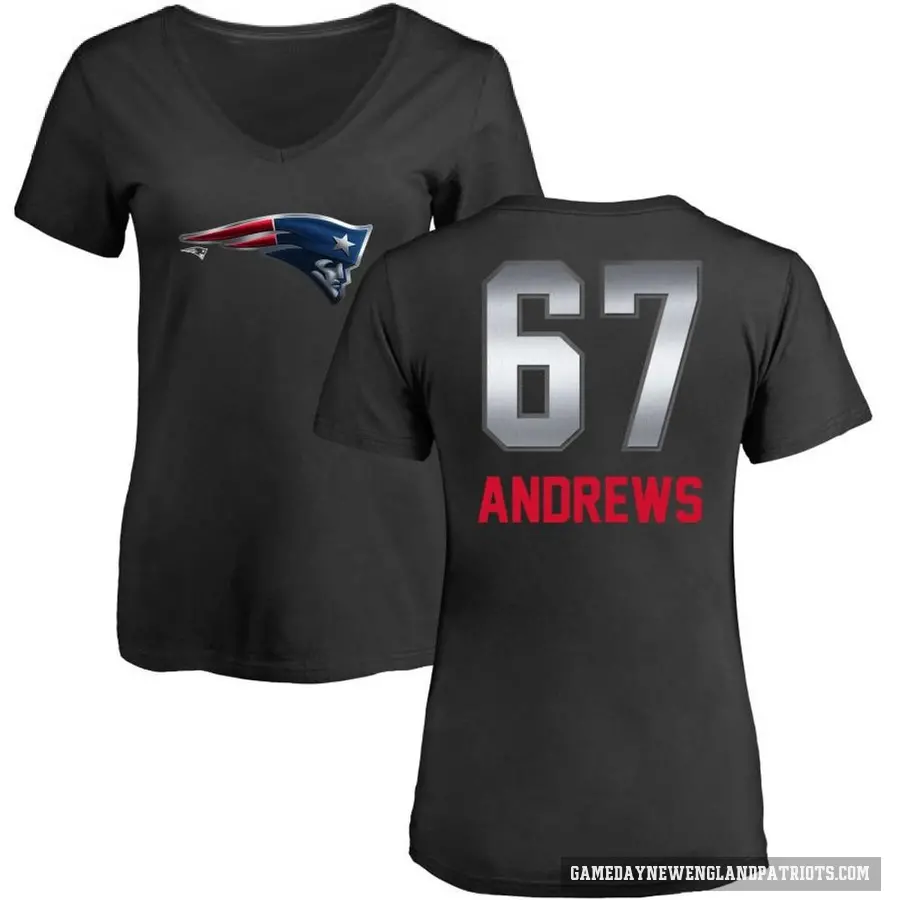 Women's ＃67 Jake Andrews New England Patriots Black Midnight Mascot T-Shirt