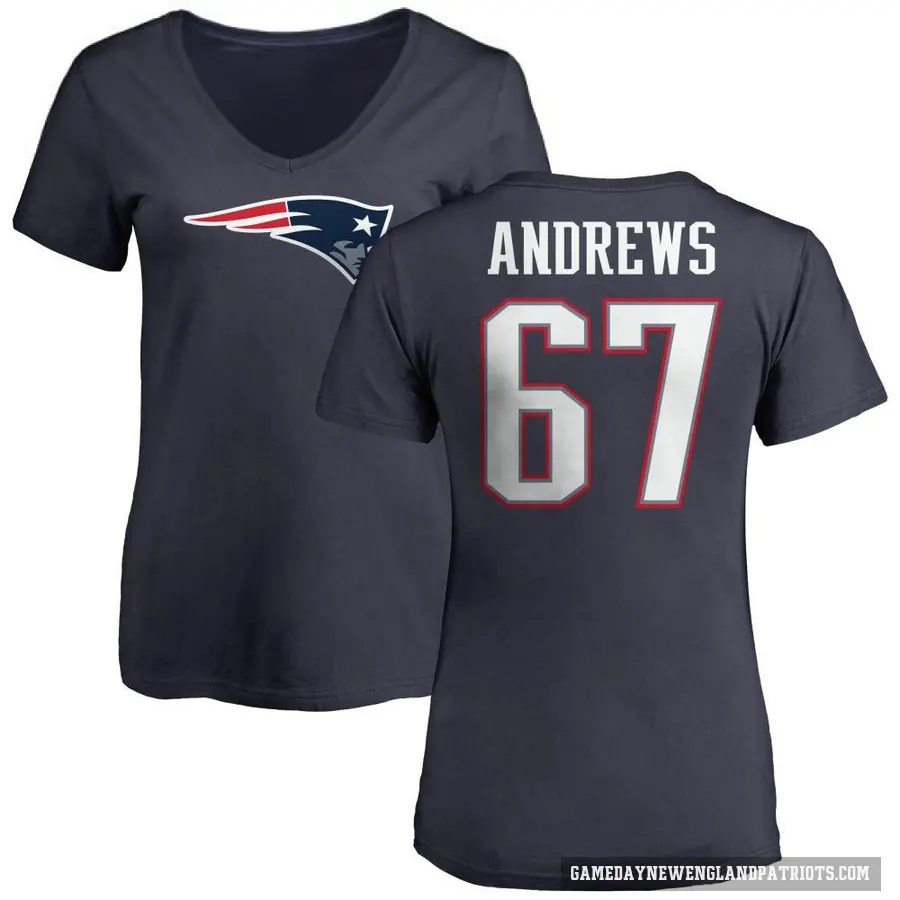 Women's ＃67 Jake Andrews New England Patriots Navy Logo T-Shirt