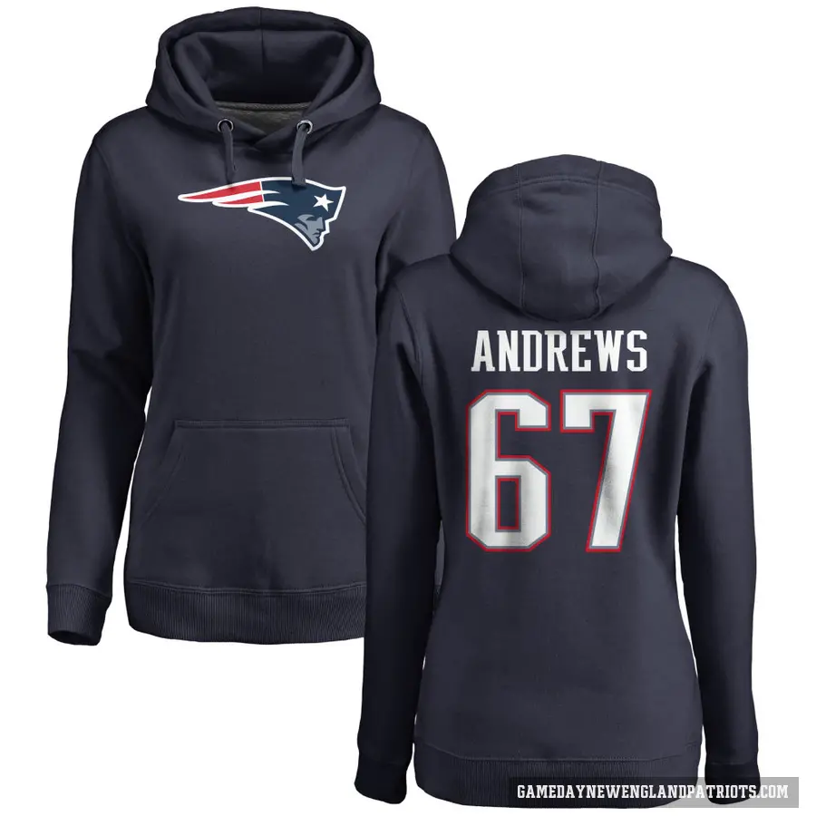 Women's ＃67 Jake Andrews New England Patriots Navy Pro Line Logo Pullover Hoodie