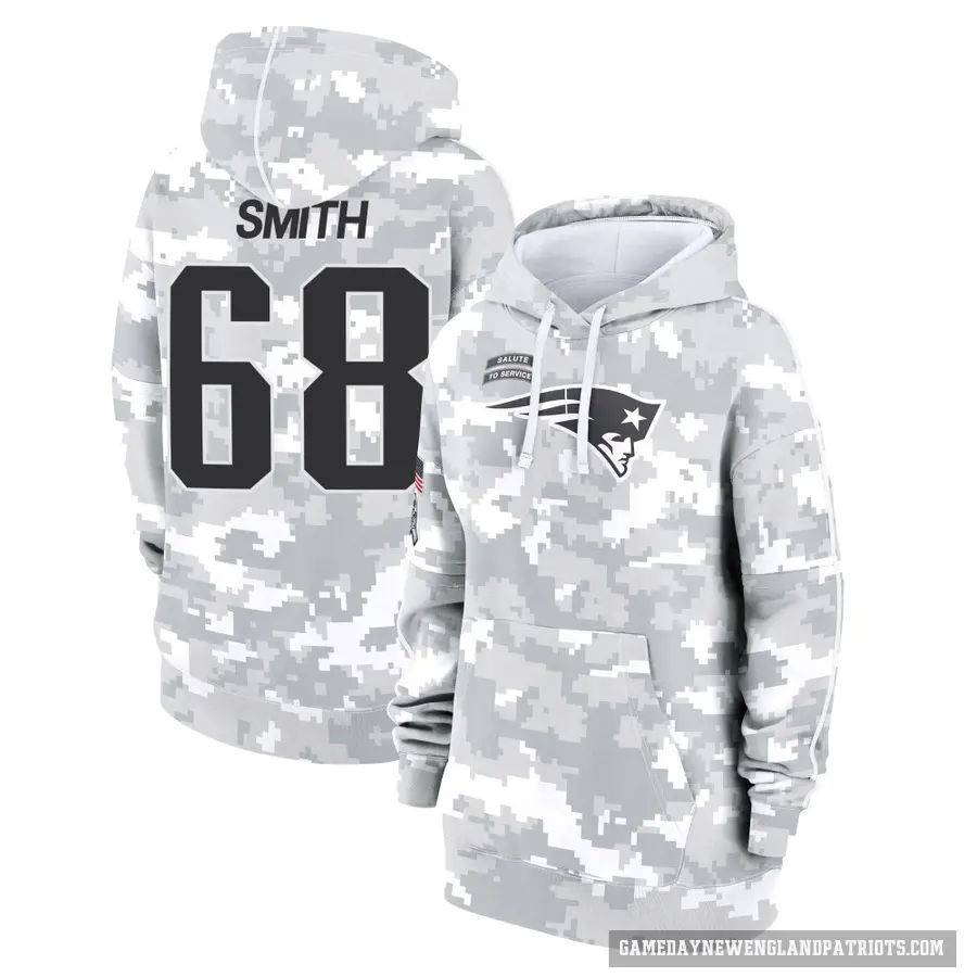 Women's ＃68 Lecitus Smith New England Patriots Arctic Camo 2024 Salute to Service Club Fleece Pullover Hoodie