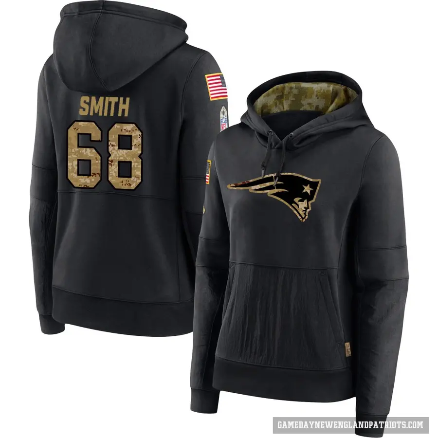 Women's ＃68 Lecitus Smith New England Patriots Black 2020 Salute to Service Sideline Performance Pullover Hoodie