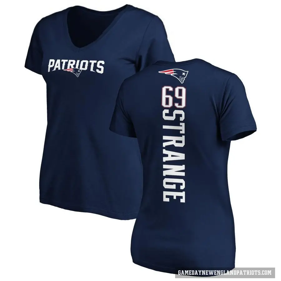 Women's ＃69 Cole Strange New England Patriots Navy Backer Slim Fit T-Shirt