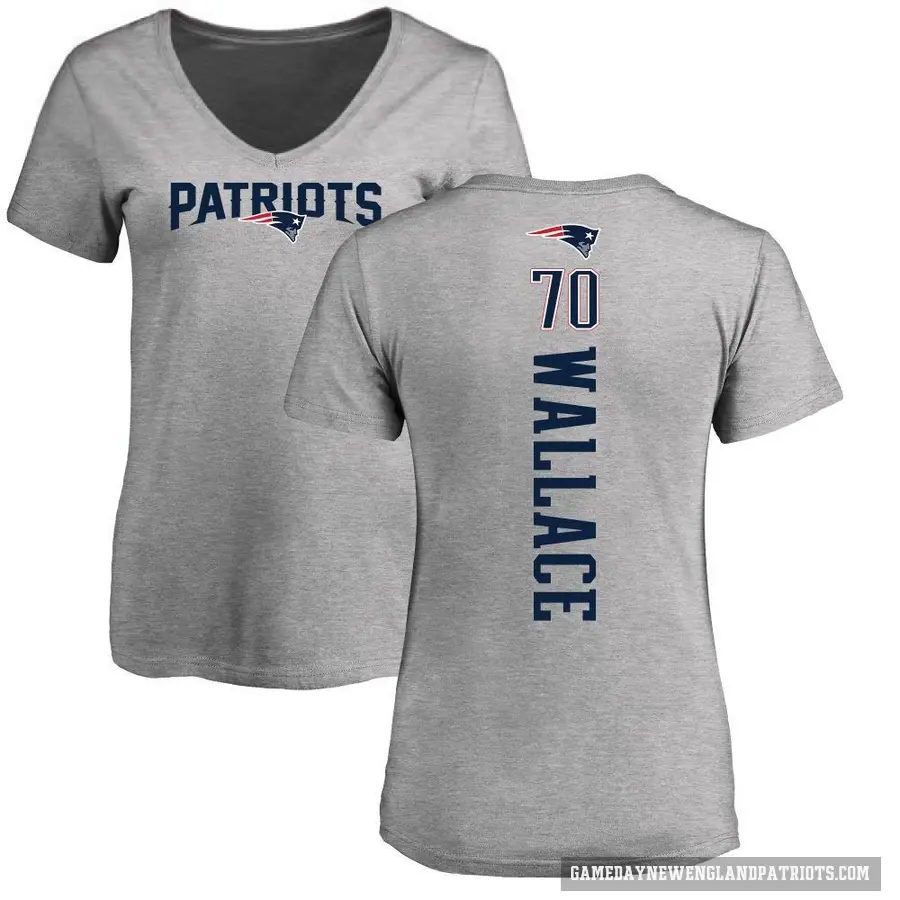 Women's ＃70 Caedan Wallace New England Patriots Ash Backer V-Neck T-Shirt