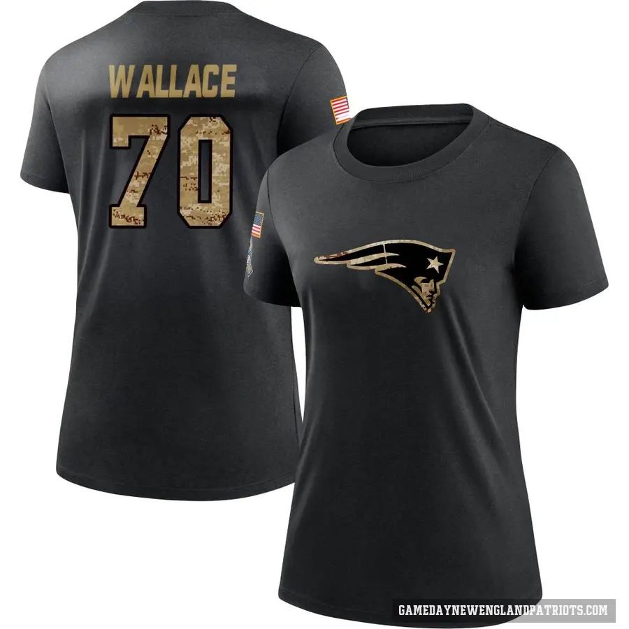 Women's ＃70 Caedan Wallace New England Patriots Black 2020 Salute To Service Performance T-Shirt